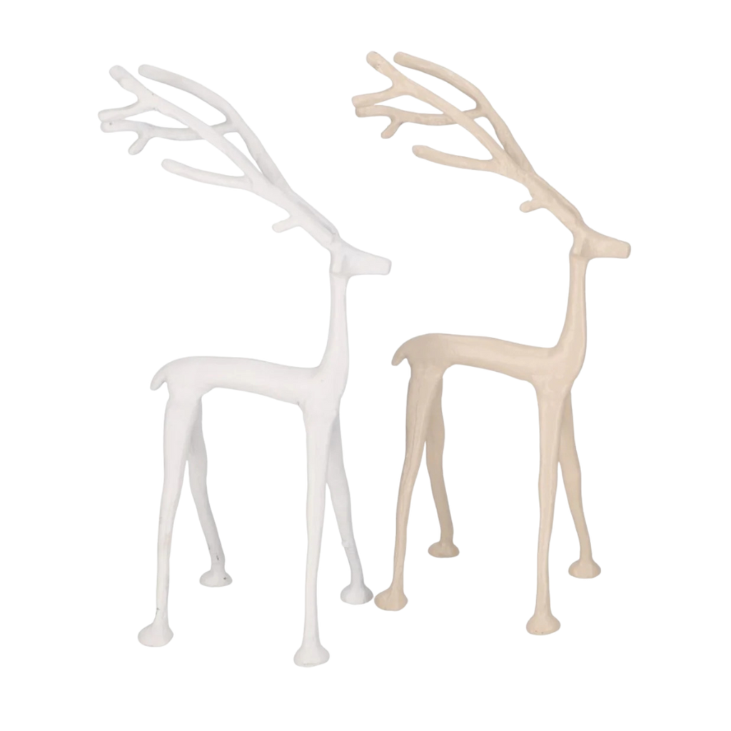 Dekoratives Metall-Rentier „Peek“ in großer Ausführung – moderne Winterdekoration in weiß oder beige