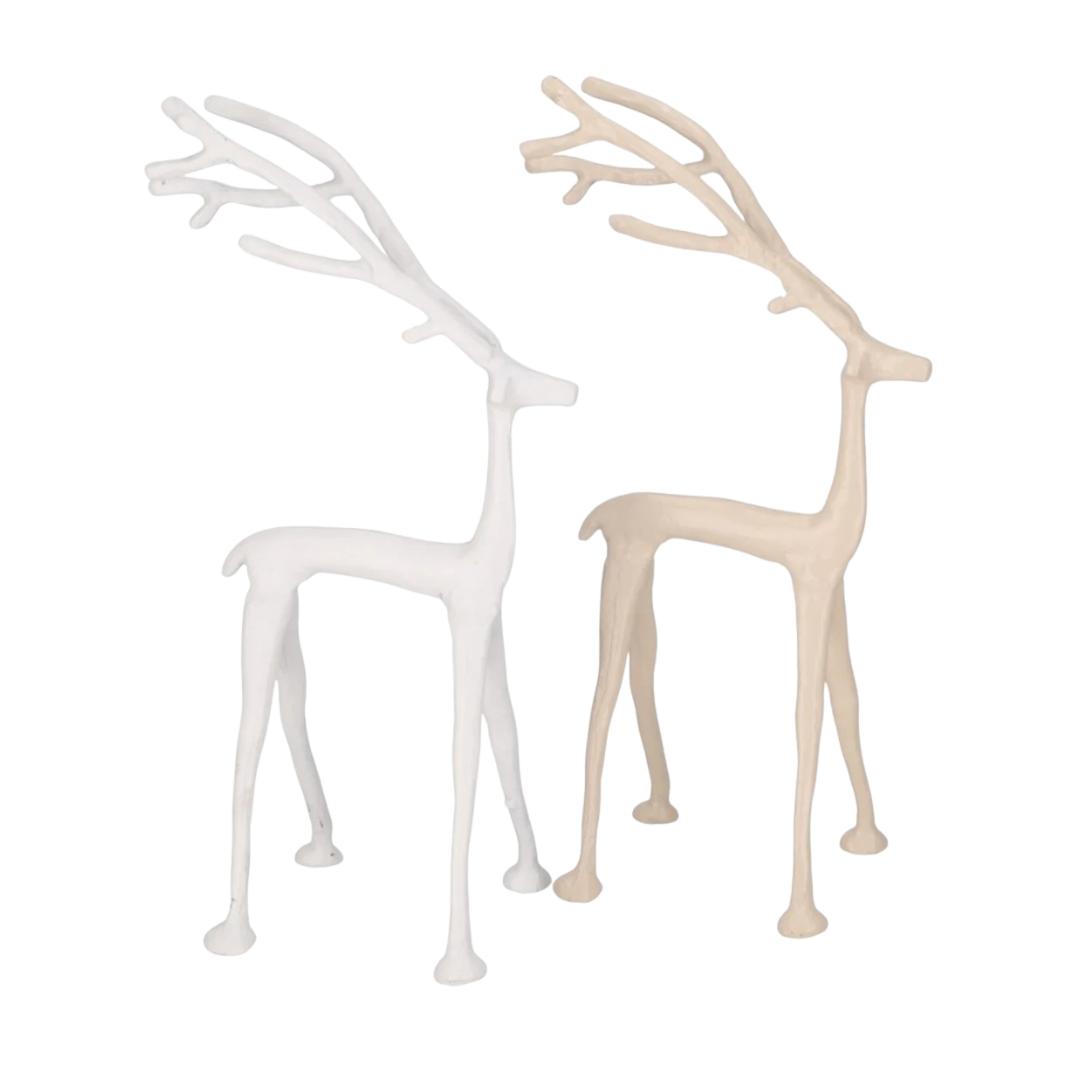 Dekoratives Metall-Rentier „Peek“ in großer Ausführung – moderne Winterdekoration in weiß oder beige