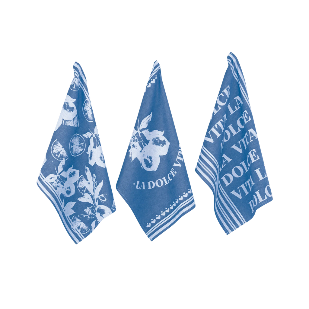PAD Geschirrtuch „Vita“ in blau mit italienischen Designs – stilvolles Küchenaccessoire aus Baumwolle