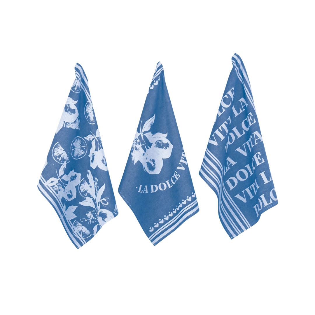 PAD Geschirrtuch „Vita“ in blau mit italienischen Designs – stilvolles Küchenaccessoire aus Baumwolle