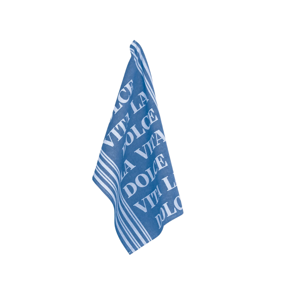 PAD Geschirrtuch „Vita“ in blau mit 'La dolce Vita' Spruch – stilvolles Küchenaccessoire aus Baumwolle