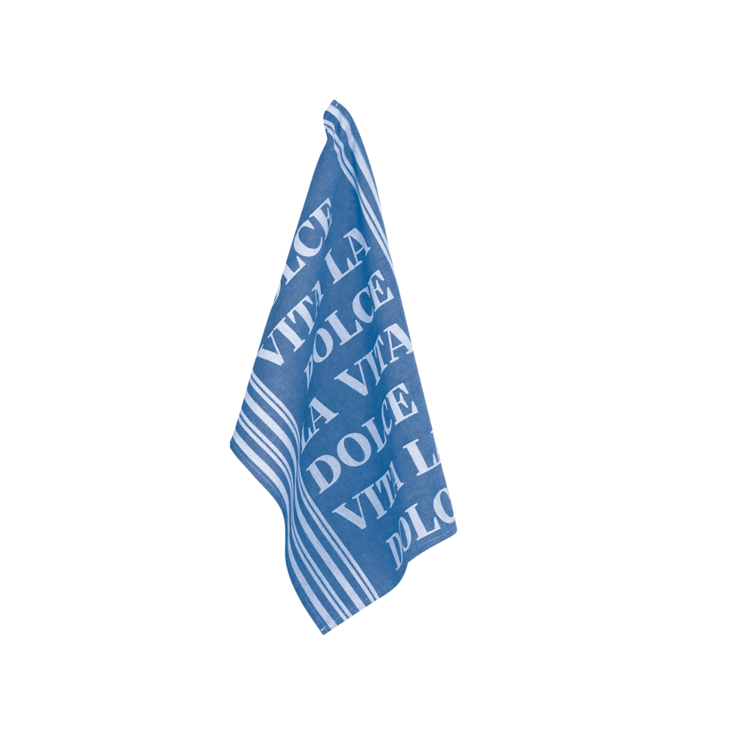 PAD Geschirrtuch „Vita“ in blau mit 'La dolce Vita' Spruch – stilvolles Küchenaccessoire aus Baumwolle