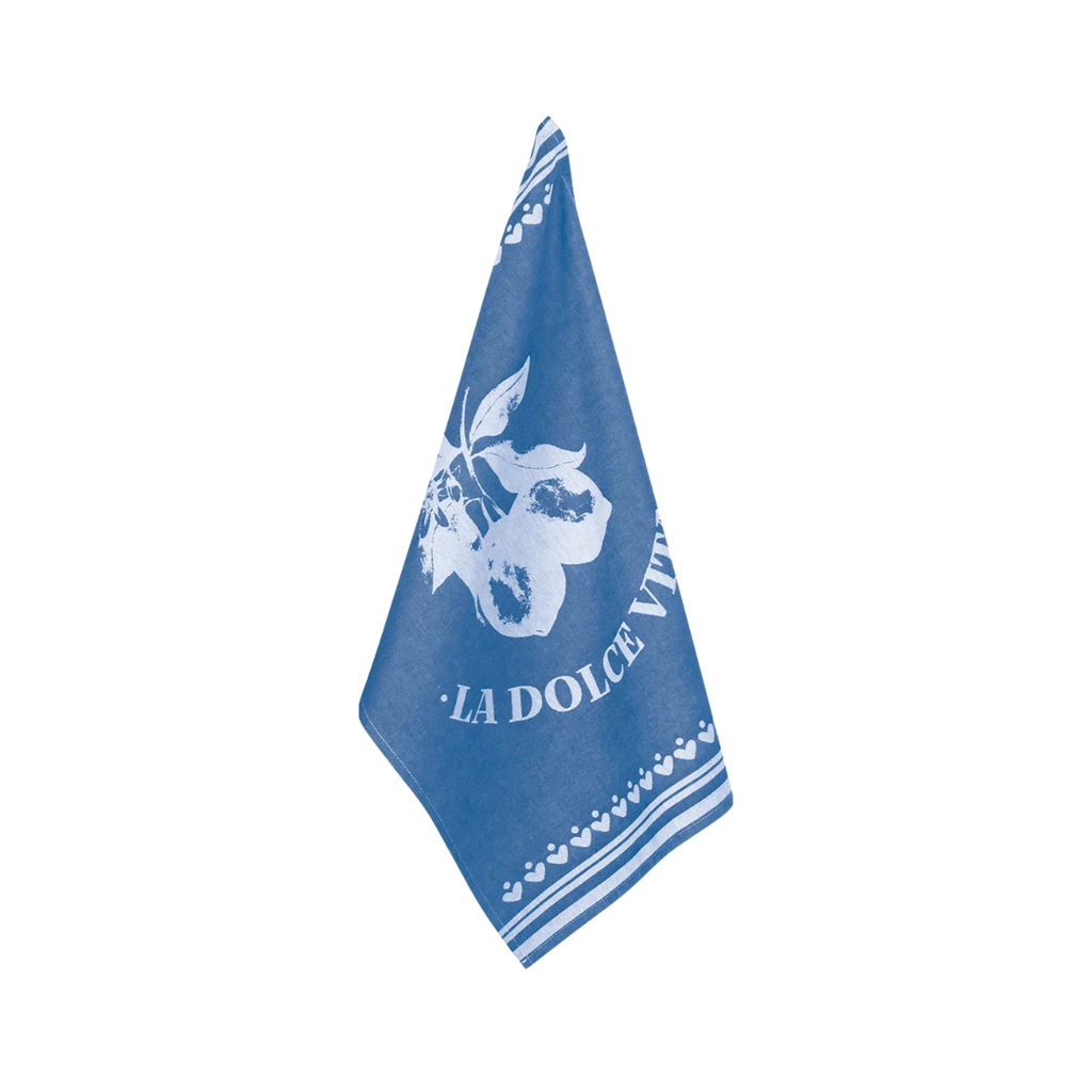 PAD Geschirrtuch „Vita“ in blau mit Spruch und Zitrone – stilvolles Küchenaccessoire aus Baumwolle