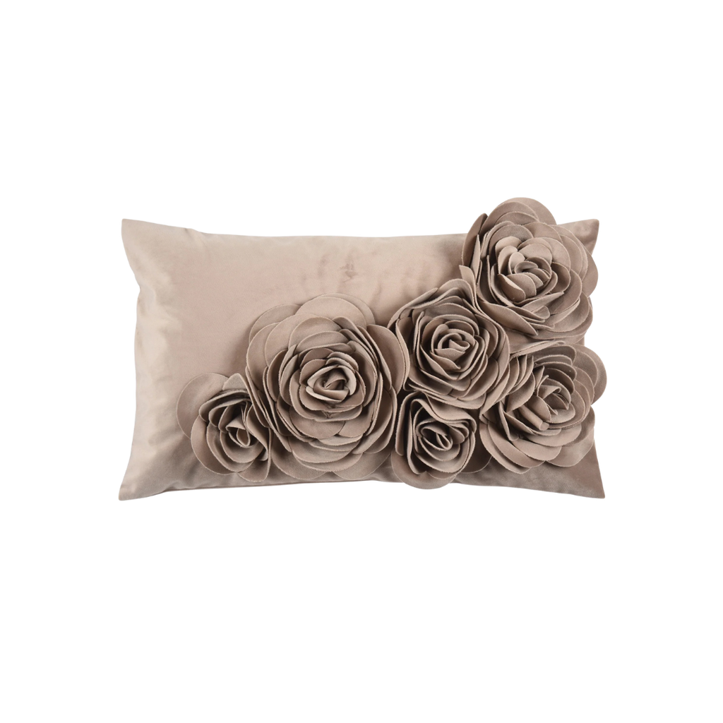 PAD Kissenbezug „Floral“ mit feiner Blumenapplikation – romantisches Wohnaccessoire in taupe